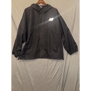 New Balance Womens Black Full-Zip Hooded Windbreaker Jacket Size 2X